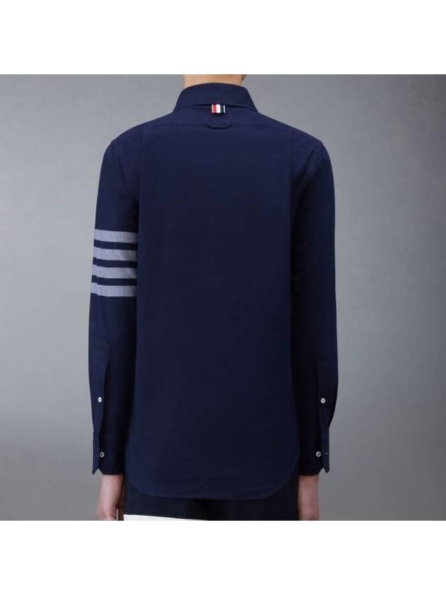 Men's Diagonal Solid Flannel Long Sleeve Shirt Navy - THOM BROWNE - BALAAN 5