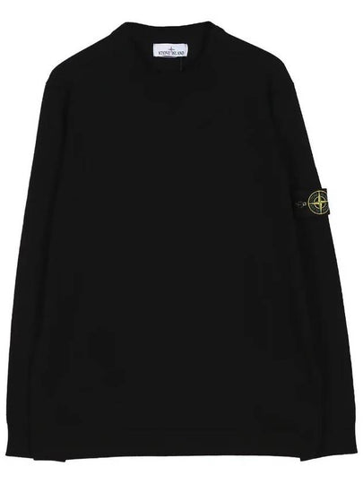 Logo Patch Crewneck Virgin Wool Knit Top Black - STONE ISLAND - BALAAN 2