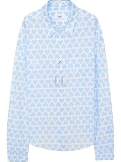 Heart Pattern Oversized Fit Long Sleeve Shirt Sky Blue - AMI - BALAAN 2