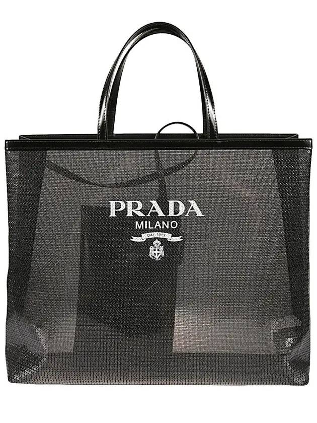 sequin mesh tote bag black - PRADA - BALAAN.