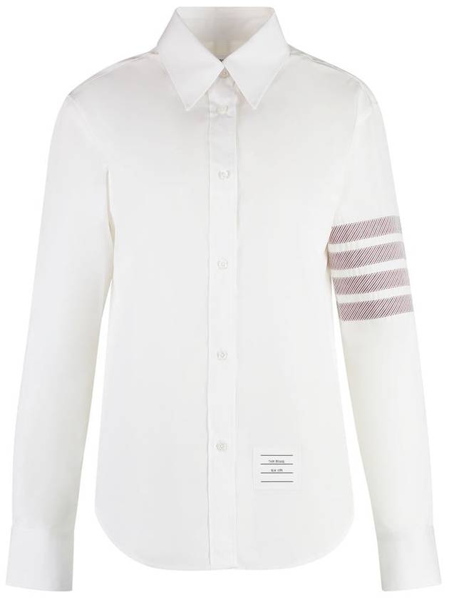 4 Bar Striped Cotton Long Sleeve Shirt White - THOM BROWNE - BALAAN 2