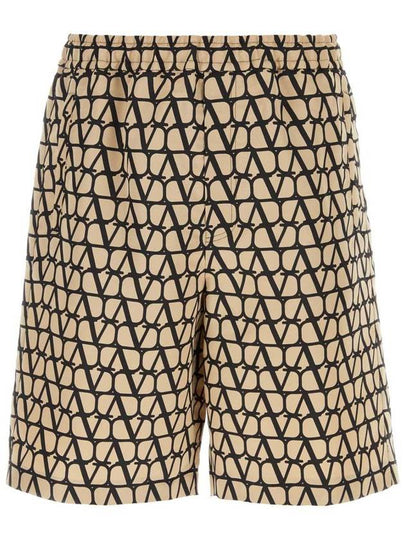 Men's Toile Iconograph Bermuda Logo Monogram Shorts Beige - VALENTINO - BALAAN 2