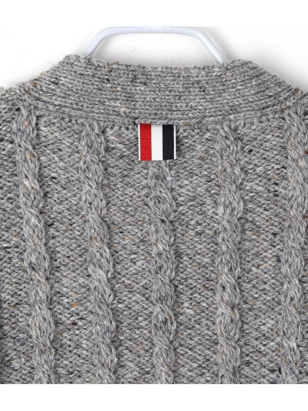 Donegal Twist Cable 4 Bar Classic V Neck Cardigan Light Grey - THOM BROWNE - BALAAN 9