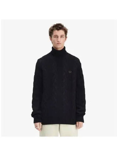 Fred Perry Sharp Chunky Cable Knit Roll Neck Black AFPM2438575 102 - FRED PERRY - BALAAN 1