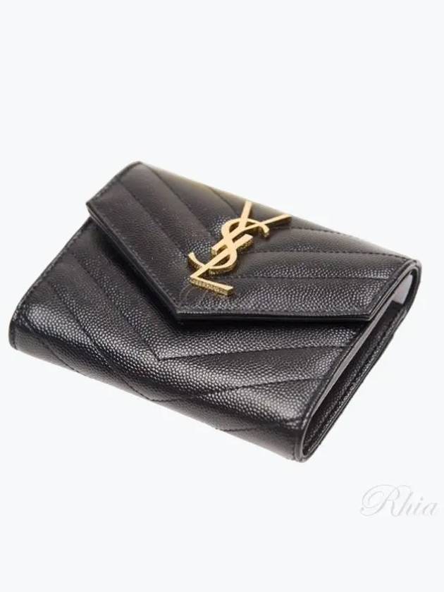 Matelasse Monogram Quilting Flap Half Wallet Black - SAINT LAURENT - BALAAN 2