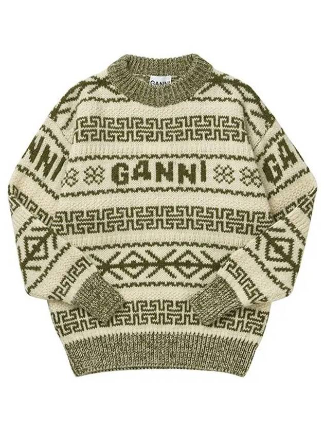 Women's Wool Knit Top Avocado - GANNI - BALAAN 3