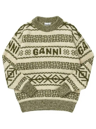 Women's Wool Knit Top Avocado - GANNI - BALAAN 1