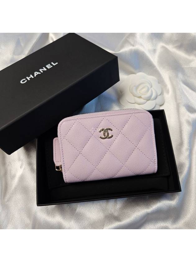 Classic zipper light purple lavender pink gold caviar card coin purse AP0216 B16718 NW784 - CHANEL - BALAAN 1