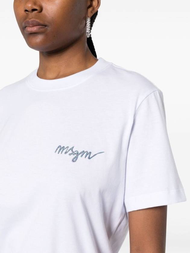 Embroidered Glitter Logo Cotton Short Sleeve T-Shirt White - MSGM - BALAAN 6