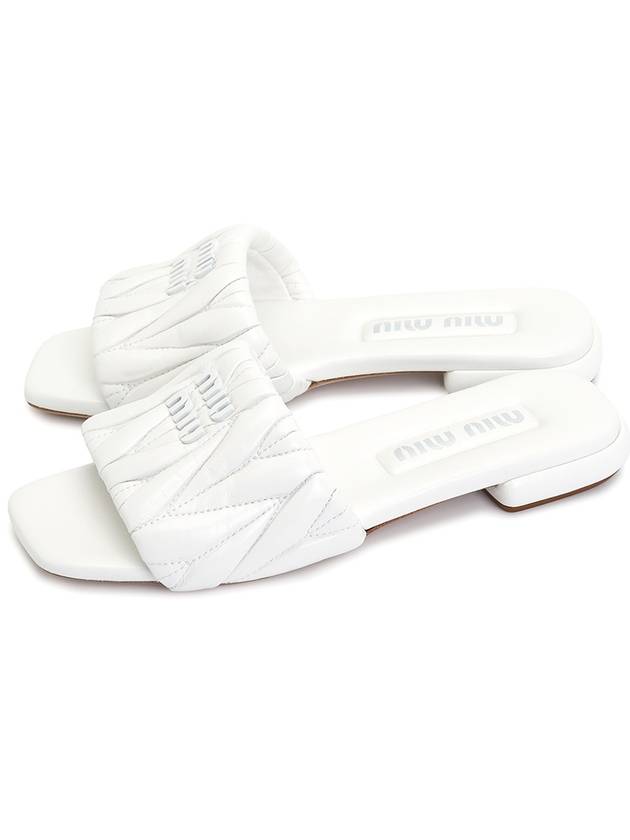 Women's Logo Leather Slippers White - MIU MIU - BALAAN.