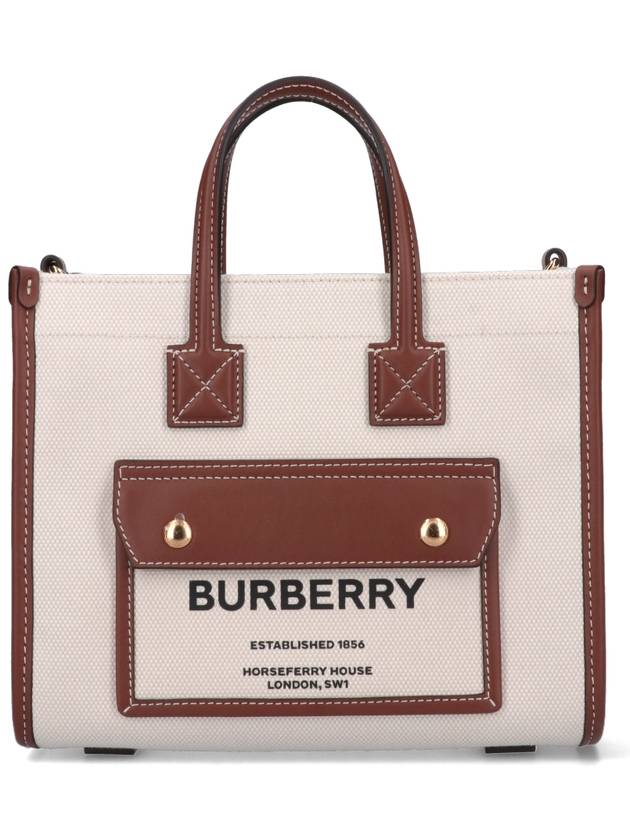 Mini Two-Tone Canvas and Leather Freya Tote Bag Natural Tan - BURBERRY - BALAAN 2