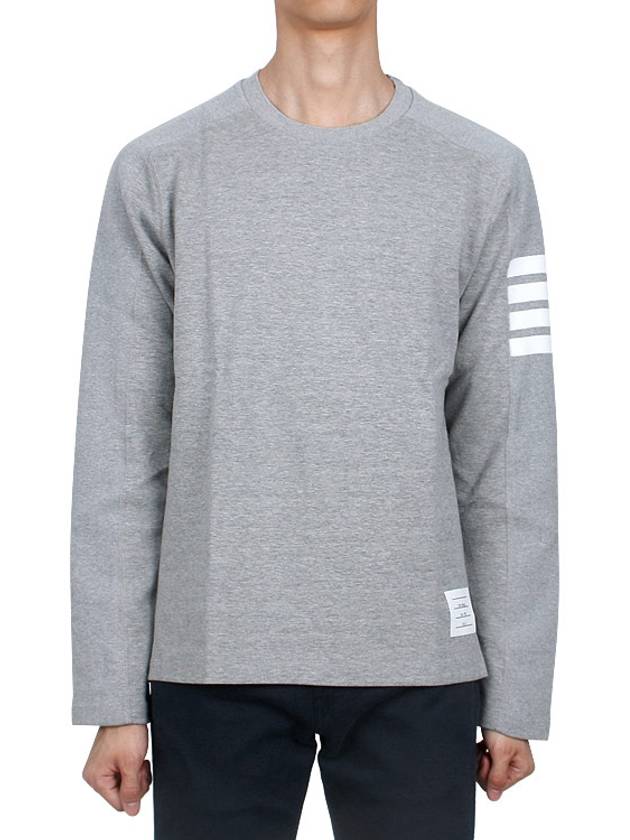 4-Bar Striped Cotton Long Sleeve T-Shirt Light Grey - THOM BROWNE - BALAAN 3