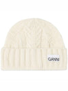 Logo Cable Knit Beanie Egret - GANNI - BALAAN 1