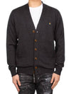 Men's Logo Wool V-Neck Cardigan Vintage Black - VIVIENNE WESTWOOD - BALAAN.