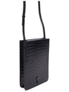 Logo Crocodile Leather Vertical Pouch Cross Bag Black - AMI - BALAAN 4