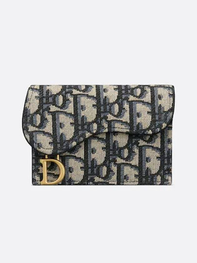 Saddle Flap Card Holder Blue  Oblique Jacquard - DIOR - BALAAN 2