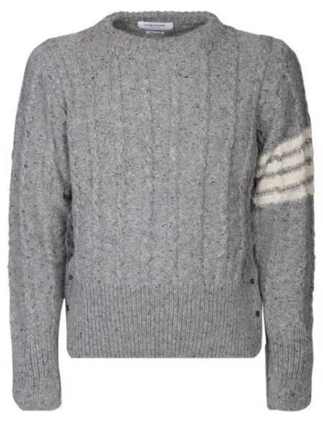 Donegal Twist Cable 4-Bar Classic Crewneck Knit Top Light Grey - THOM BROWNE - BALAAN 2