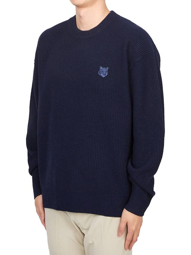 Bold Fox Head Patch Comfort Ribbed Knit Top Navy - MAISON KITSUNE - BALAAN 3