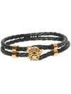 Medusa Braided Leather Bracelet Black Gold - VERSACE - BALAAN 2