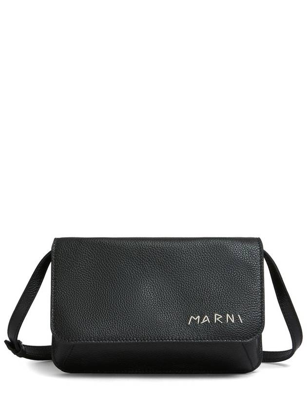 Embroidered Logo Leather Cross Bag Black - MARNI - BALAAN 2