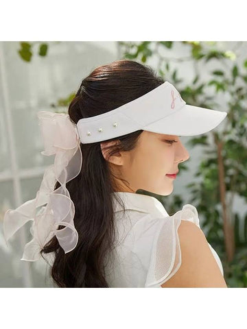 Golf Wear Pearl Ribbon Sun Cap White - J JANE - BALAAN 1