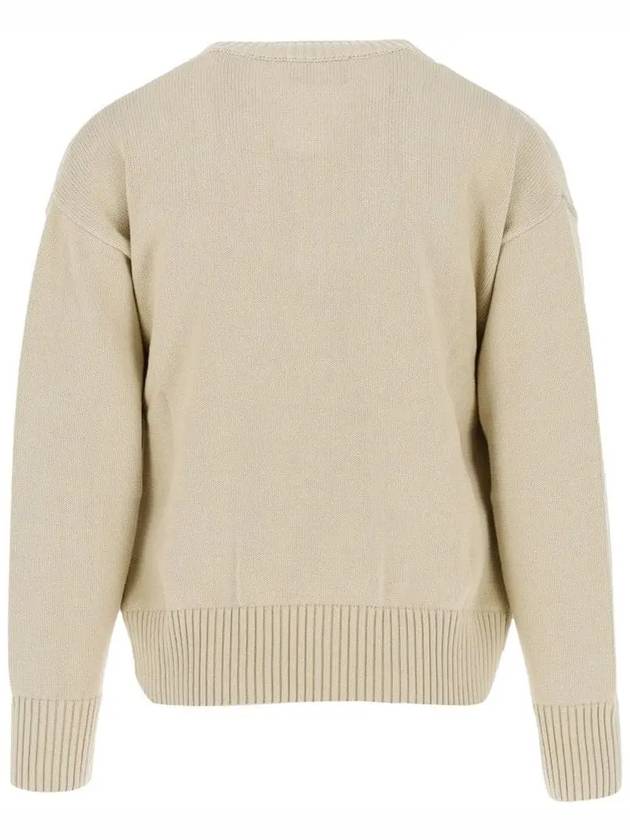 Big Heart Logo V-Neck Knit Top Beige - AMI - BALAAN 4