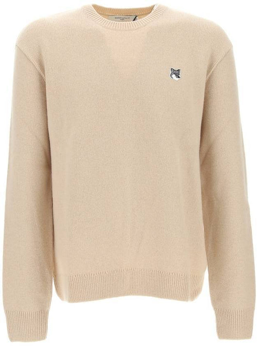 Gray Fox Head Patch Relaxed Knit Top Beige - MAISON KITSUNE - 1