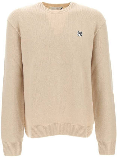 Grey Fox Head Patch Relaxed Wool Knit Top Beige - MAISON KITSUNE - BALAAN 1