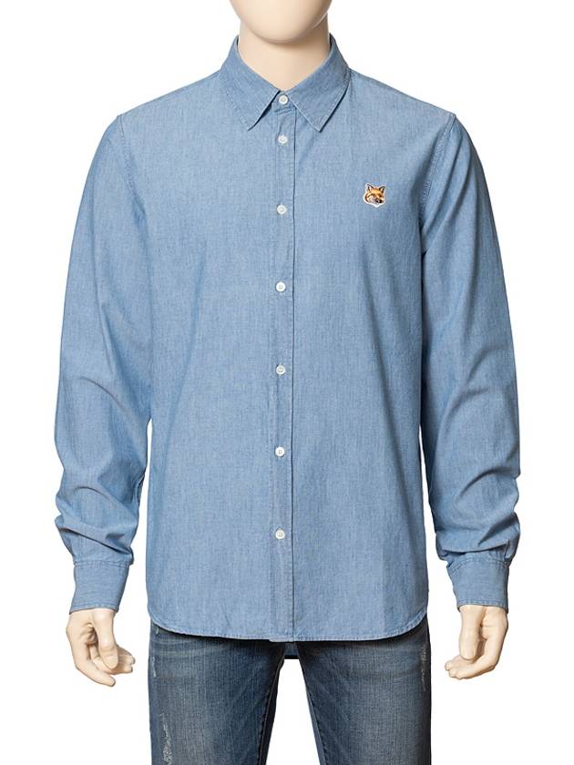 Men s Logo Foxhead Classic INDIGO Long Sleeve Shirt MM00409WC5006 - MAISON KITSUNE - BALAAN 1