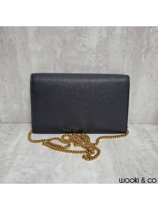 Monogram Uptown Chain Embossed Leather Long Wallet Storm Gold - SAINT LAURENT - BALAAN 4