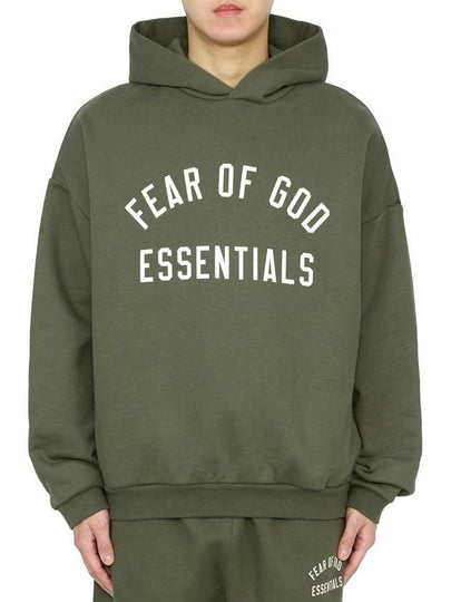 Essentials Logo Print Fleece Hoodie Military - FEAR OF GOD - BALAAN 2