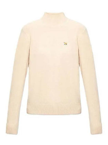 Women Baby Fox Patch Boxy Turtleneck Knitted Beige HW00504KT1006 - MAISON KITSUNE - BALAAN 1