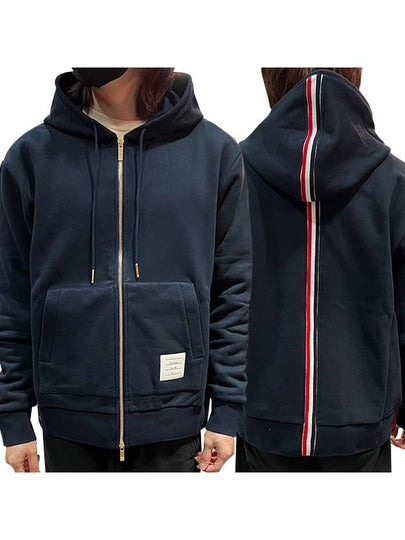 Center Back Stripe Cotton Zip Up Hoodie Navy - THOM BROWNE - BALAAN 2