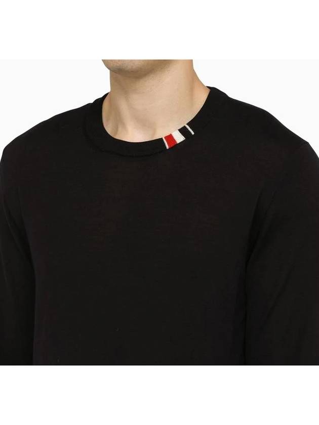 Intarsia Stitch Crew Neck Merino Wool Knit Top Navy - THOM BROWNE - BALAAN 6