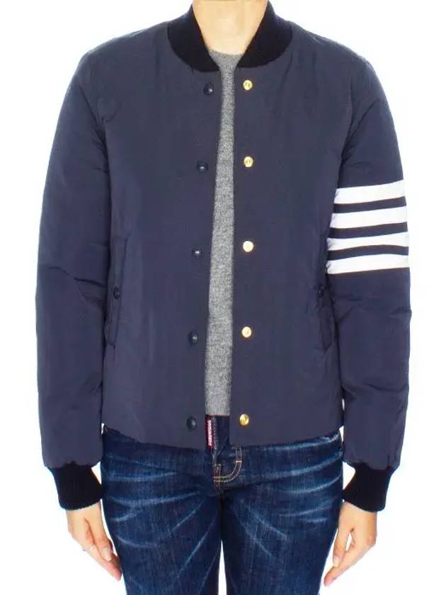 Tech Faille 4 Bar Down Varsity Bomber Jacket Navy - THOM BROWNE - BALAAN 2