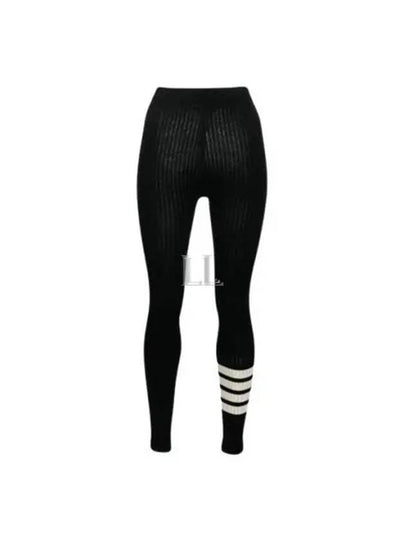 Women's Wool Cashmere Rib 4 Bar Leggings Black - THOM BROWNE - BALAAN 2