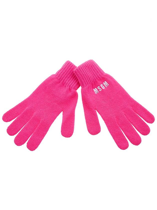 logo embroidered knit gloves pink - MSGM - BALAAN.