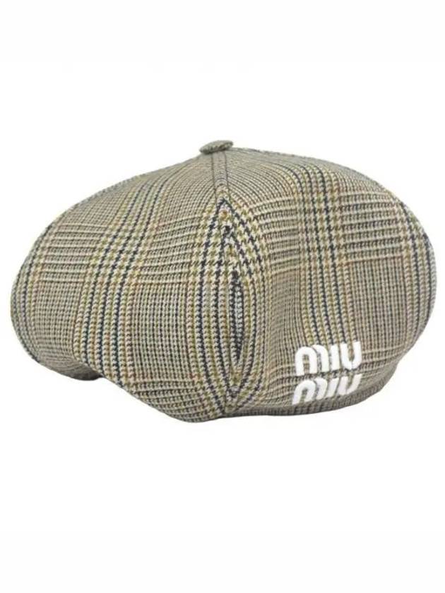 Prince Of Wales Check Wool Beret Grey - MIU MIU - BALAAN 2