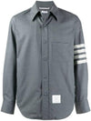 4 Bar Stripe Plain Weaving Wool Long Sleeve Shirt Grey - THOM BROWNE - BALAAN 1