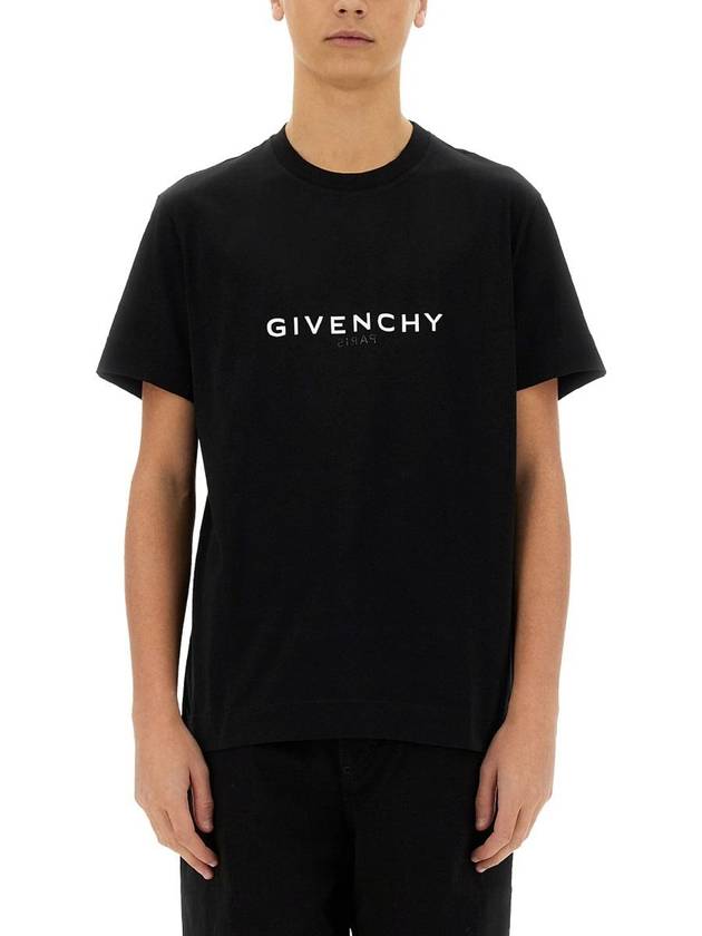 Men's Reverse Logo Round Slim Short Sleeve T-Shirt Black - GIVENCHY - BALAAN 2