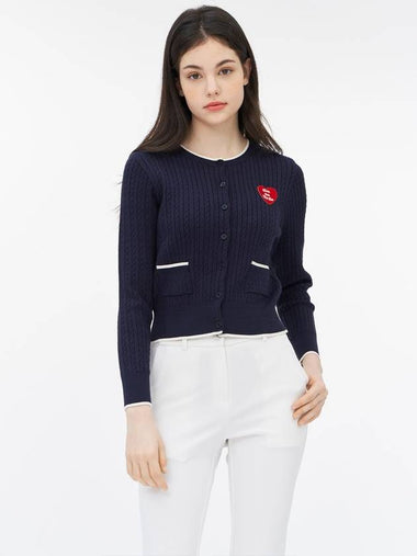 Give Me Heart Cable Knit Cardigan Navy - GOXO - BALAAN 1