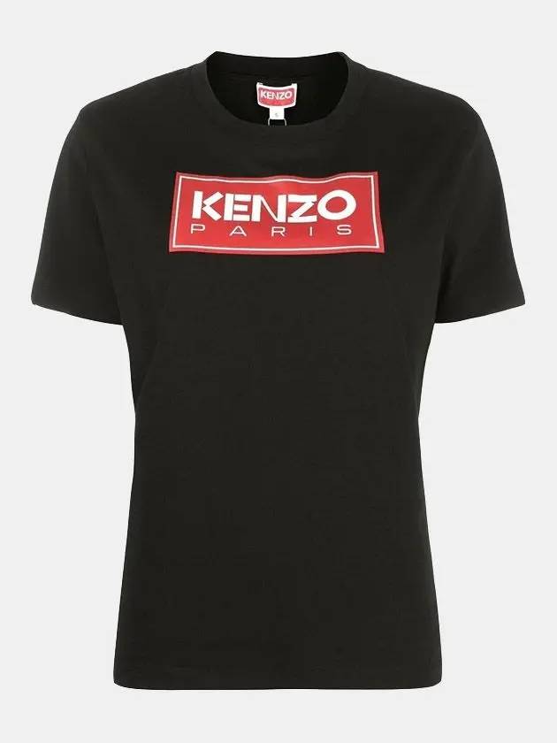 Women's Paris Logo Loose Cotton Short Sleeved T-Shirt Black - KENZO - BALAAN 3