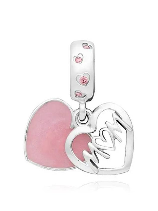 Mom Script Heart Dangle Charm Silver Pink - PANDORA - BALAAN 2