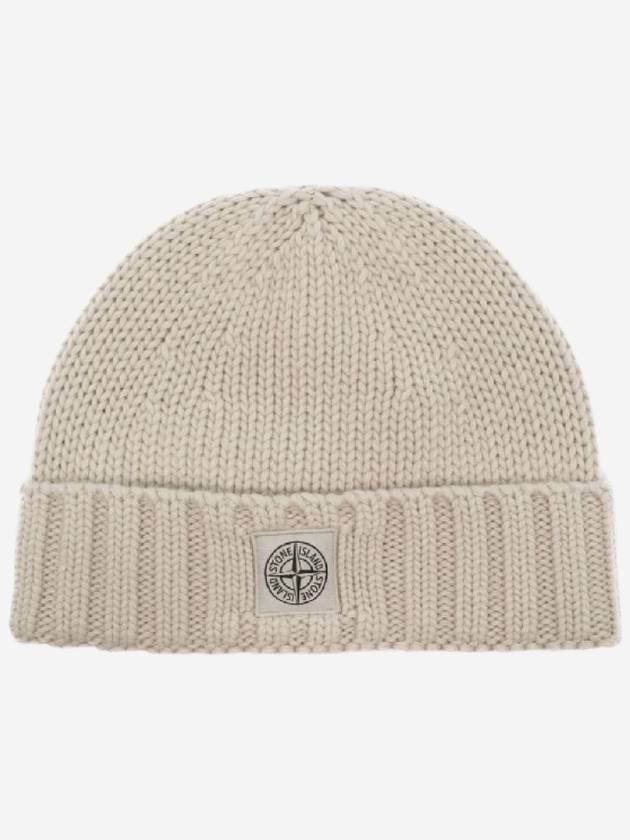 Logo Patch Wool Beanie Beige - STONE ISLAND - BALAAN 2