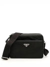 Re-Nylon Saffiano Leather Triangle Logo Cross Bag Black - PRADA - BALAAN 2