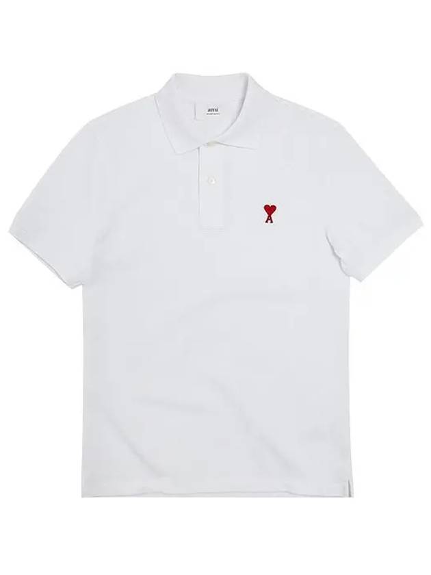 Heart Logo Polo Shirt White - AMI - BALAAN 2