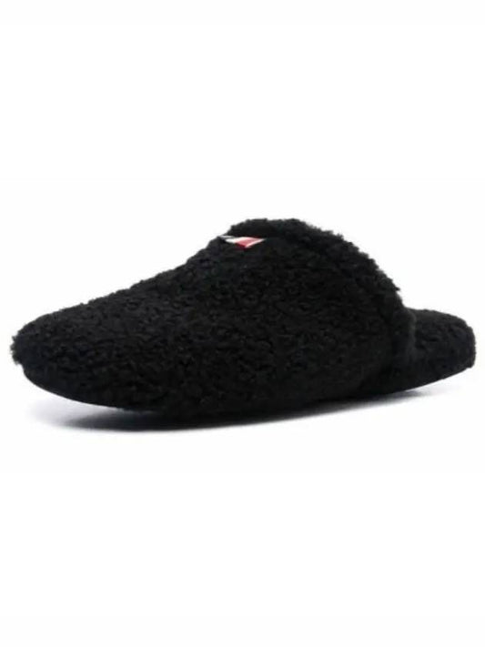 Men's Logo Tab Shearling Slippers Black - THOM BROWNE - BALAAN 2