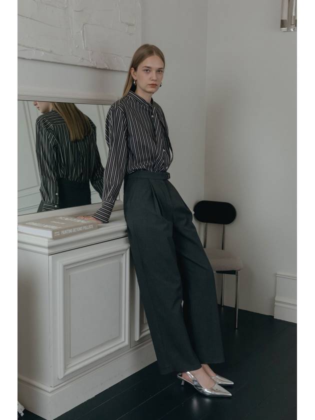 Double Tuck Wide Belt Slacks CHARCOAL - ILROZE - BALAAN 3