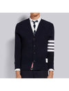 4 Bar Open Raschel Stitch V Neck Cardigan Navy - THOM BROWNE - BALAAN 2