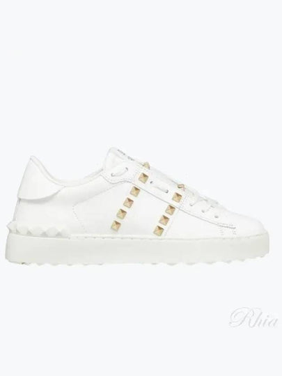 Rockstud Untitled Leather Low Top Sneakers White - VALENTINO - BALAAN 2